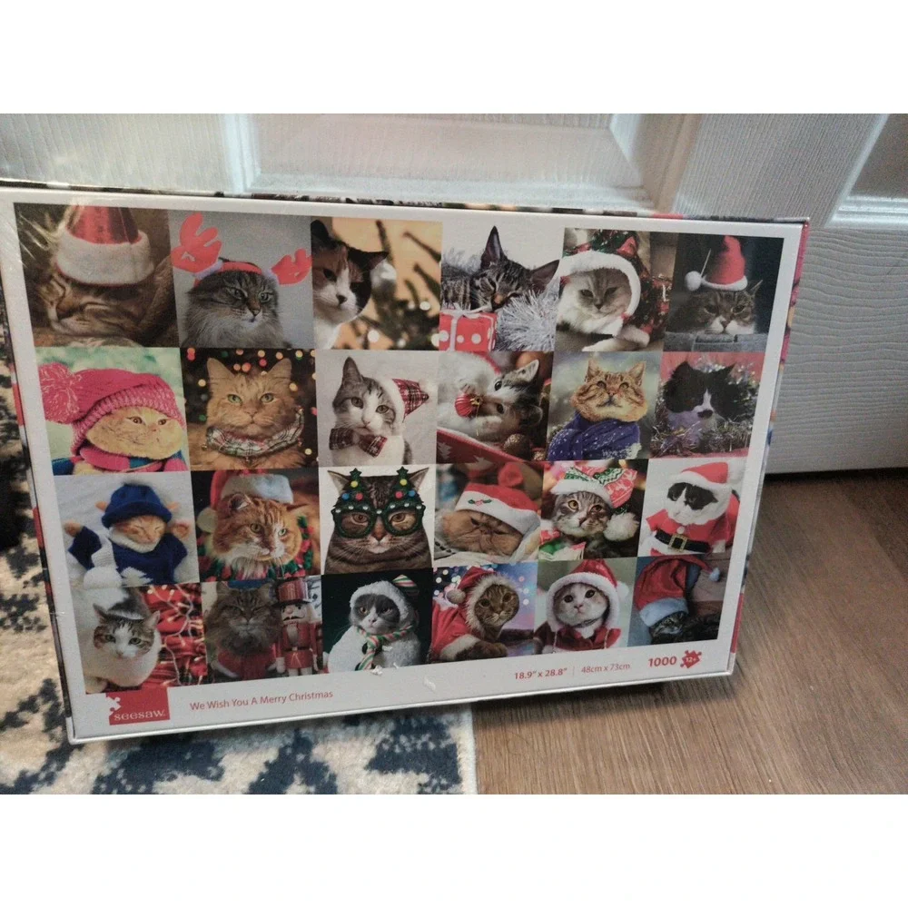 1000 pc Holiday Christmas Cats Jigsaw Puzzle Seesaw 18.9